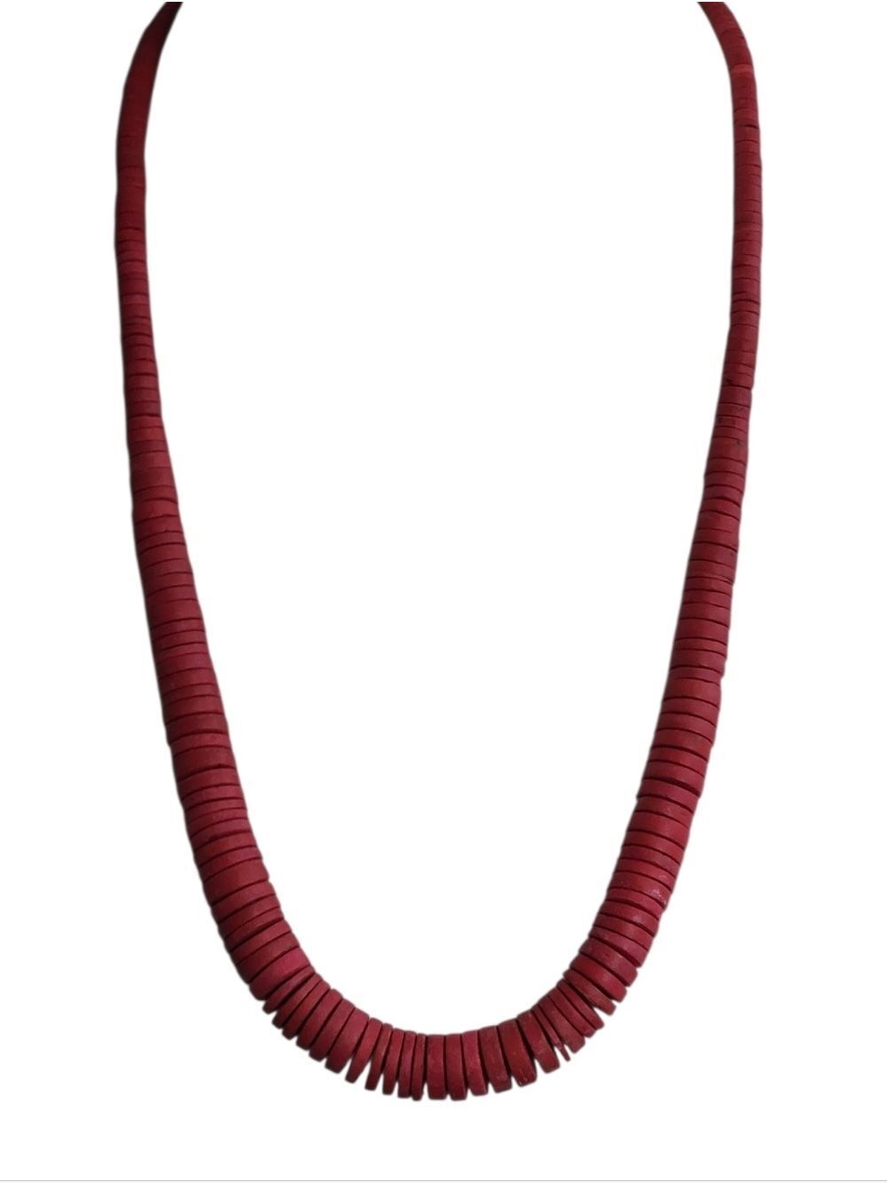 Red Bead Wood Disk Necklace